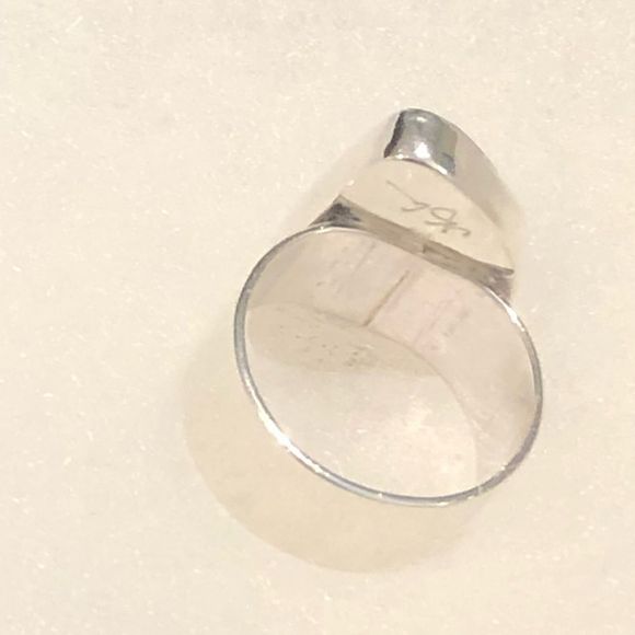 Vintage Malachite Cabochon Sterling Silver Cocktail Ring Sz 6-1/2 - Picture 6 of 11